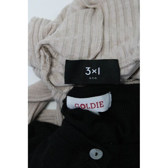 3x1 NYC Goldie Womens Blouses Beige Black Size Extra Small Small Lot 2 - Picture 3 of 3